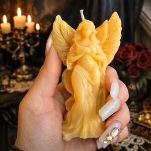 Gold Shimmer Angel Candle • 100% Pure Beeswax • Handcrafted